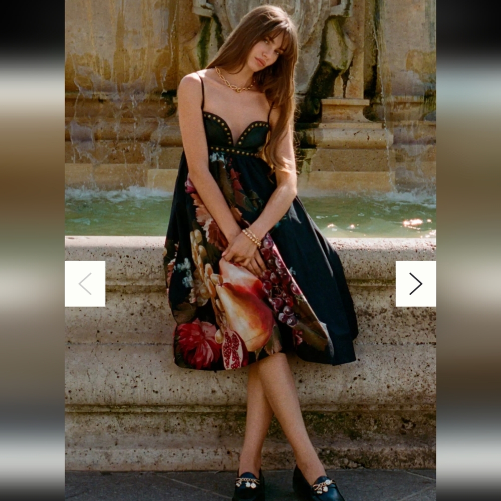Anthropologie Black Dress with Colorful Fruit Design